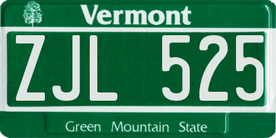 VT license plate ZJL525