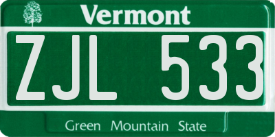 VT license plate ZJL533