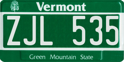 VT license plate ZJL535