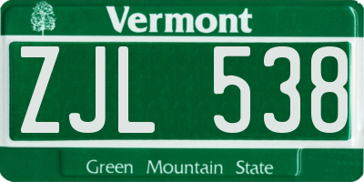 VT license plate ZJL538