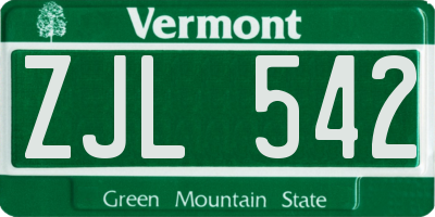 VT license plate ZJL542