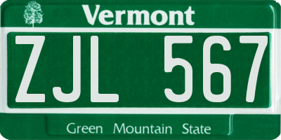 VT license plate ZJL567