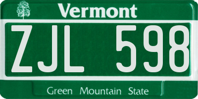 VT license plate ZJL598