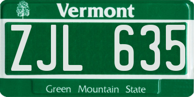 VT license plate ZJL635