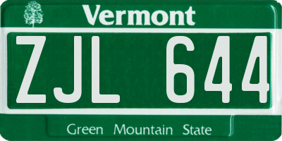 VT license plate ZJL644