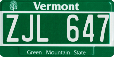 VT license plate ZJL647