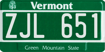 VT license plate ZJL651