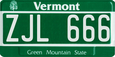 VT license plate ZJL666