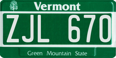 VT license plate ZJL670