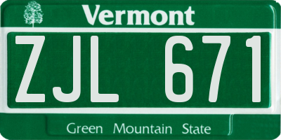 VT license plate ZJL671