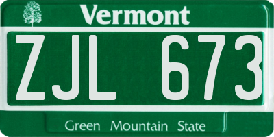 VT license plate ZJL673