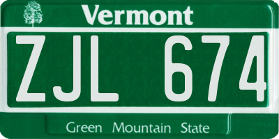 VT license plate ZJL674