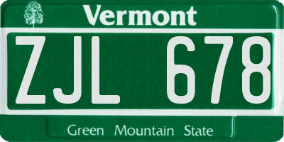VT license plate ZJL678