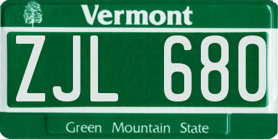 VT license plate ZJL680