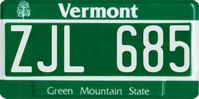 VT license plate ZJL685