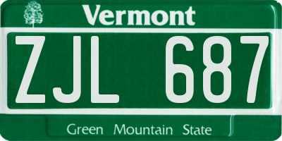VT license plate ZJL687