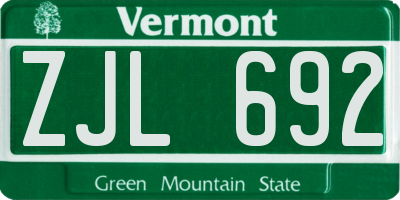 VT license plate ZJL692