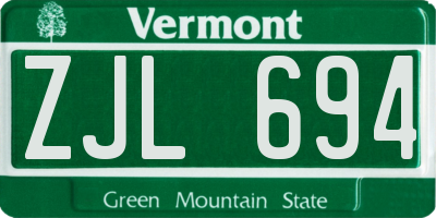 VT license plate ZJL694