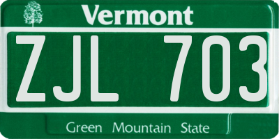 VT license plate ZJL703