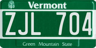 VT license plate ZJL704