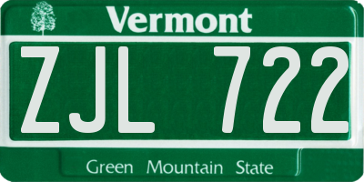 VT license plate ZJL722