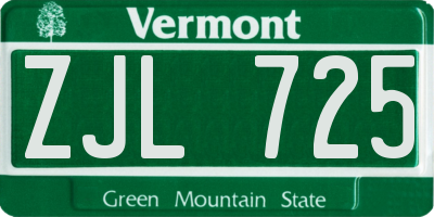 VT license plate ZJL725