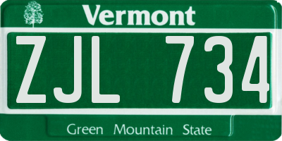 VT license plate ZJL734