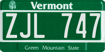 VT license plate ZJL747