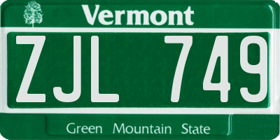 VT license plate ZJL749