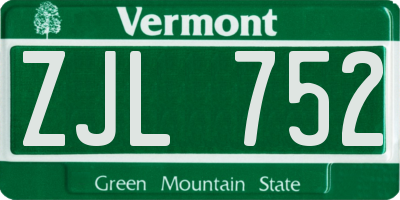VT license plate ZJL752