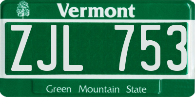 VT license plate ZJL753
