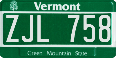 VT license plate ZJL758