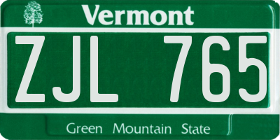 VT license plate ZJL765