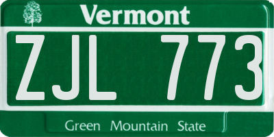 VT license plate ZJL773
