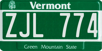 VT license plate ZJL774