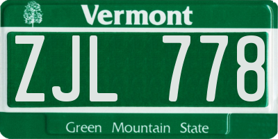 VT license plate ZJL778