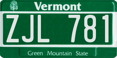 VT license plate ZJL781