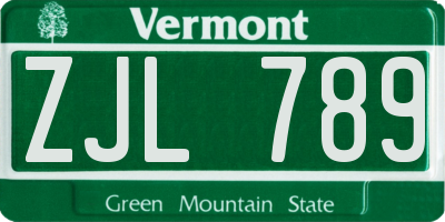 VT license plate ZJL789