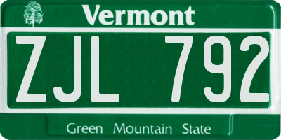 VT license plate ZJL792