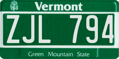 VT license plate ZJL794