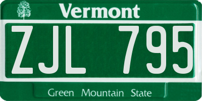 VT license plate ZJL795