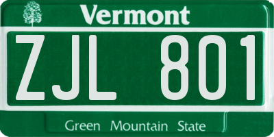 VT license plate ZJL801