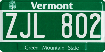 VT license plate ZJL802