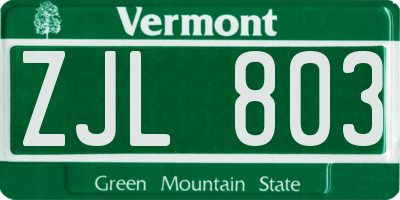 VT license plate ZJL803