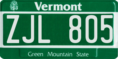 VT license plate ZJL805