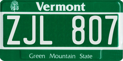 VT license plate ZJL807