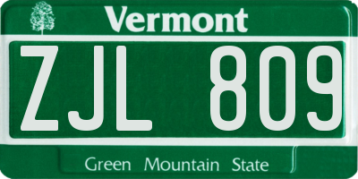 VT license plate ZJL809