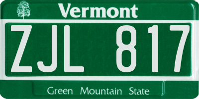 VT license plate ZJL817