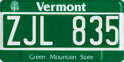 VT license plate ZJL835