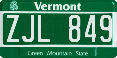 VT license plate ZJL849